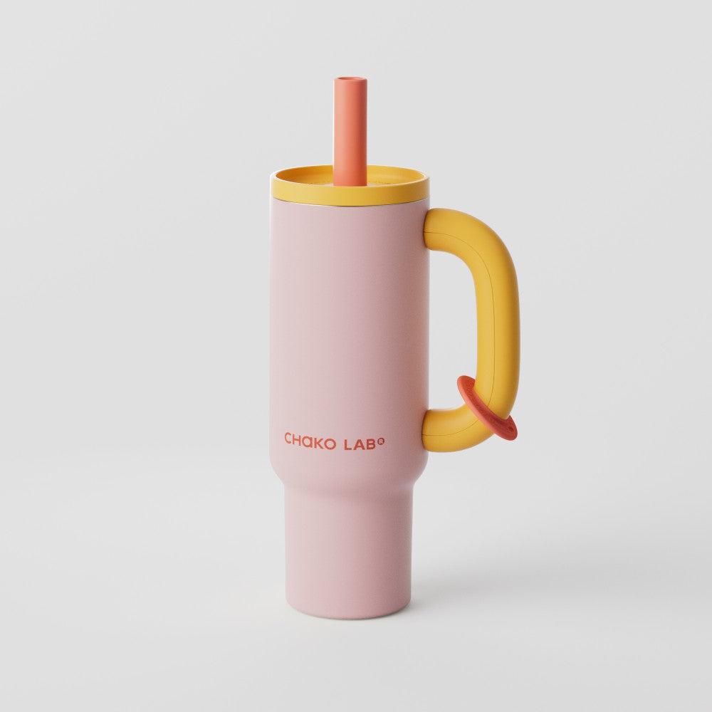 Ceramic tumbler cup with Sakura floral design by chakolab, featuring a smooth Bawang ceramic liner for hot and cold beverages.