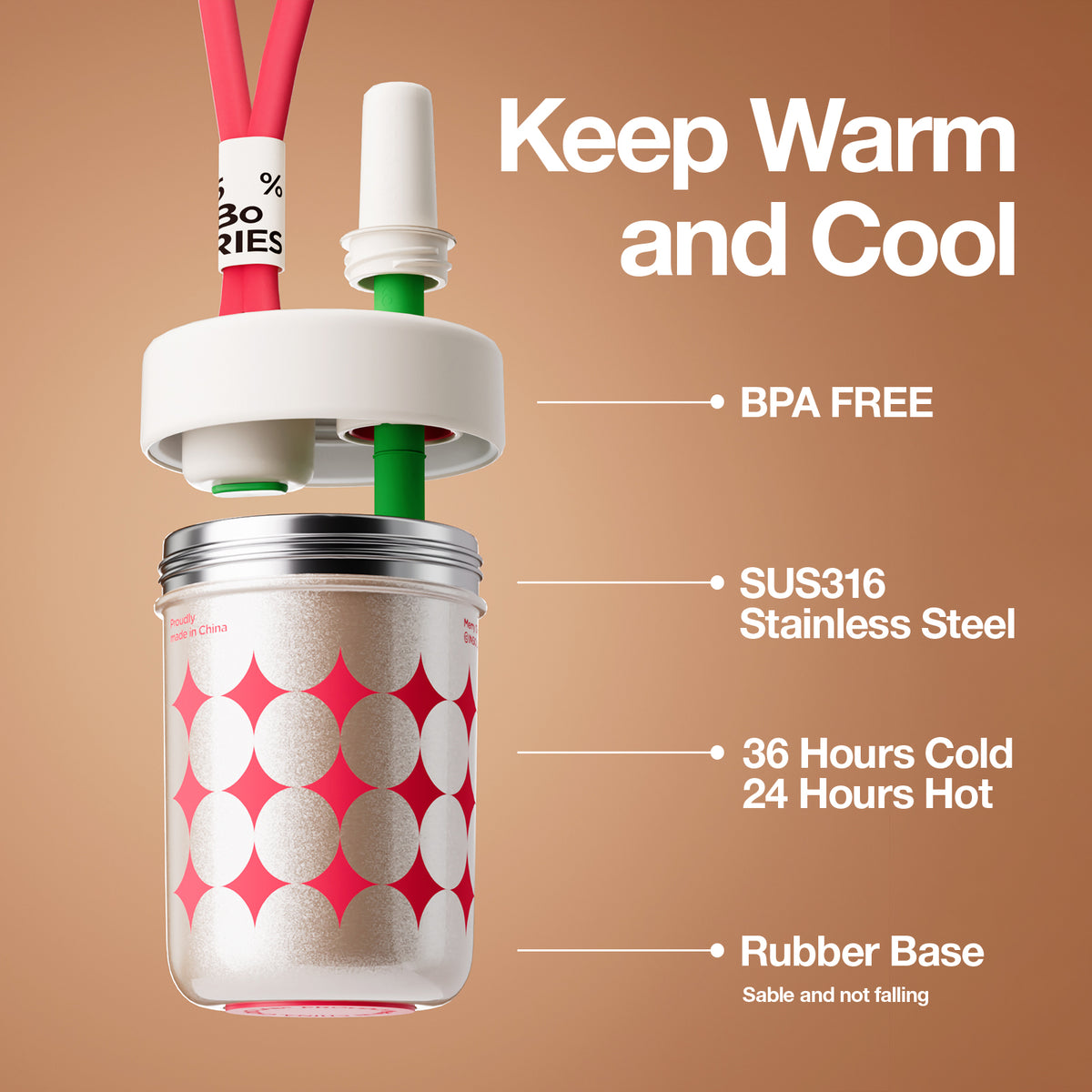 Chakolab BOBO Ceramic Christmas tumbler cup with festive holiday design, keeps drinks warm or cold.