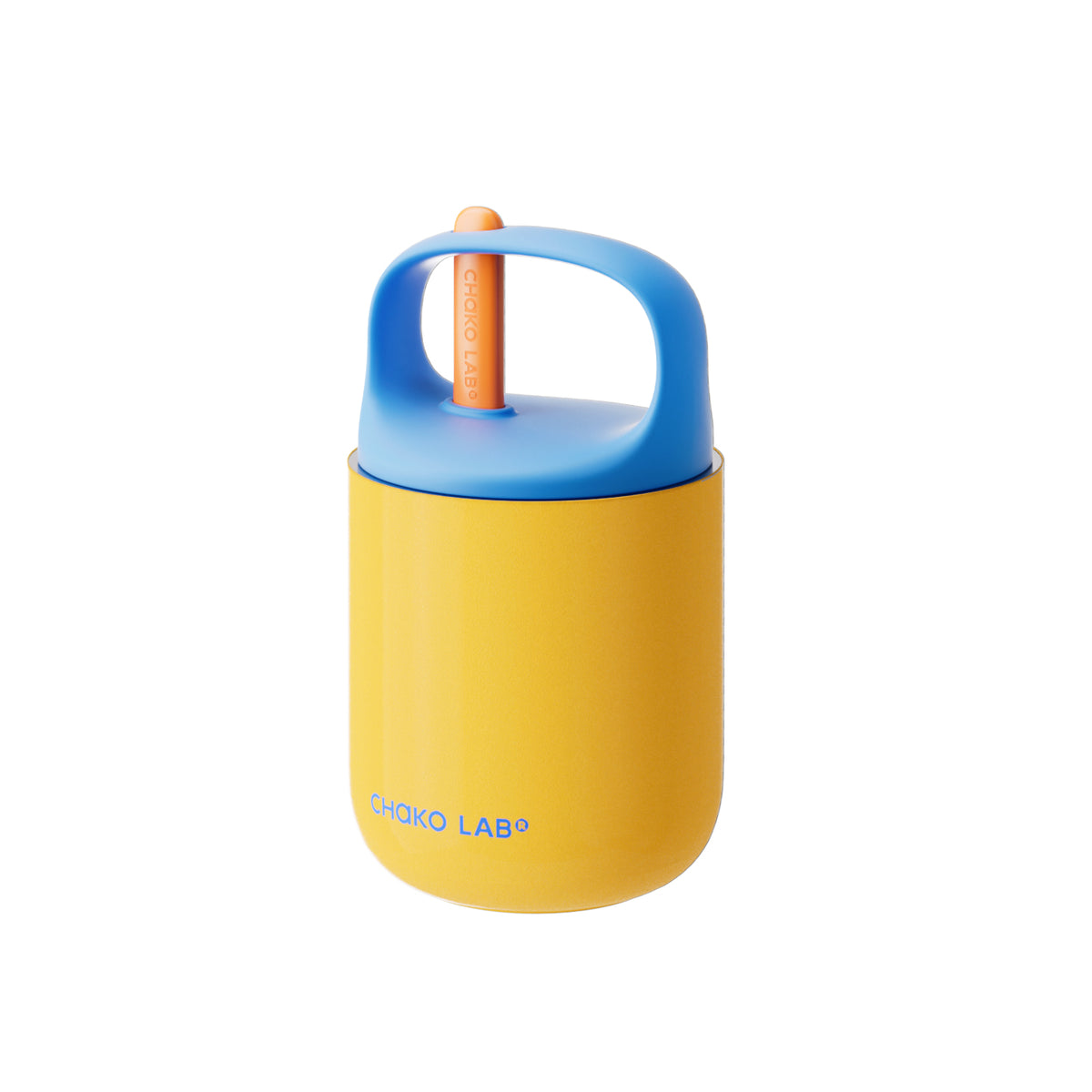 Chakolab Baobao insulated food jar featuring a Blueberry Bagel design in yellow and blue, showing the colorful lid and body.