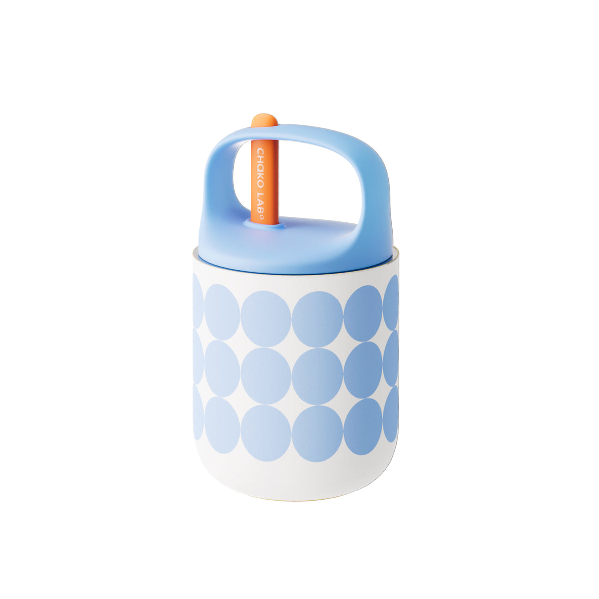 Chakolab Baobao Cup Fish Ball Soup insulated food jar in white and blue, featuring a secure lid and compact design for portable meals.
