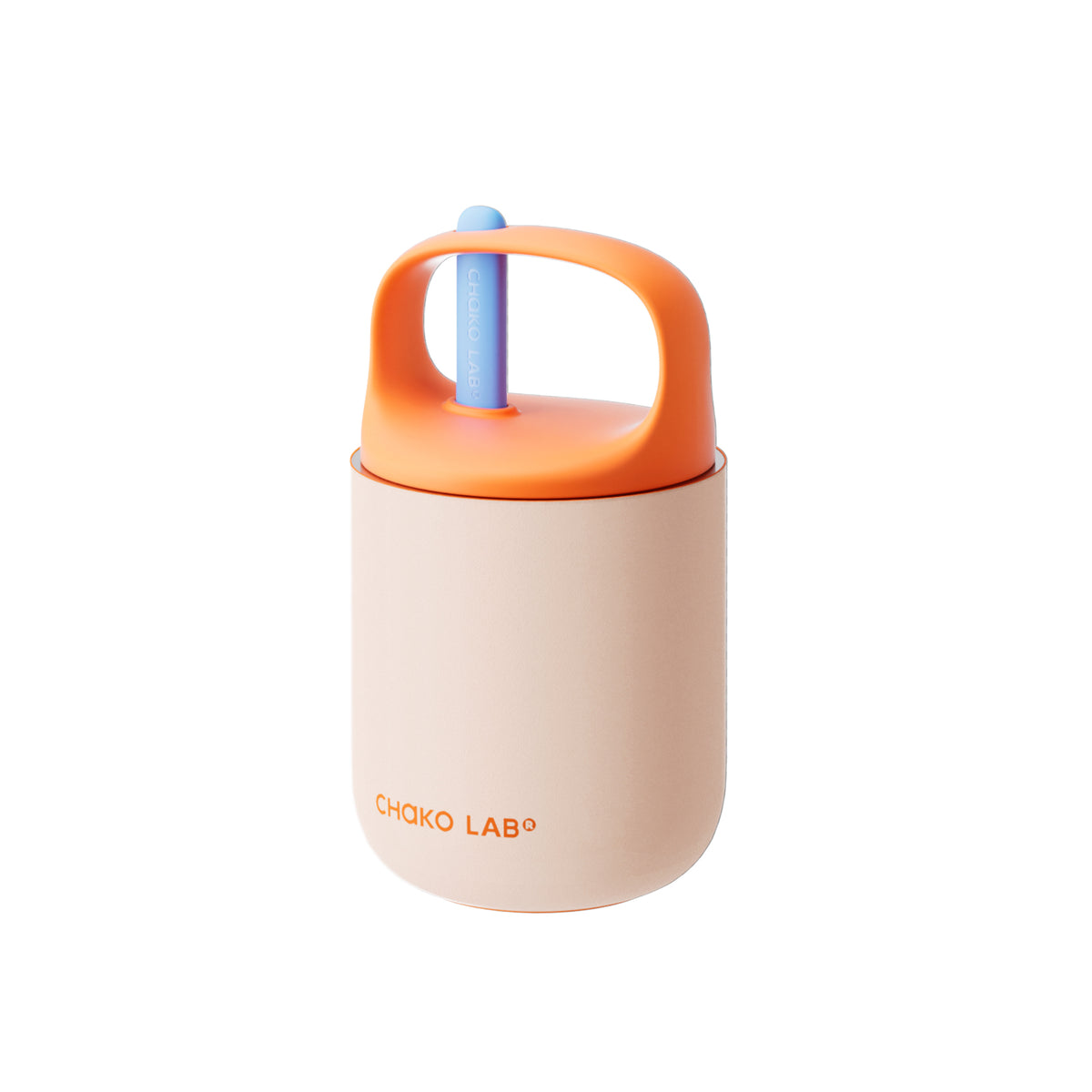 Pink and orange Baobao Cup Raspberry Oatmeal insulated food jar by chakolab, showing a vibrant, double-walled design for hot and cold foods.