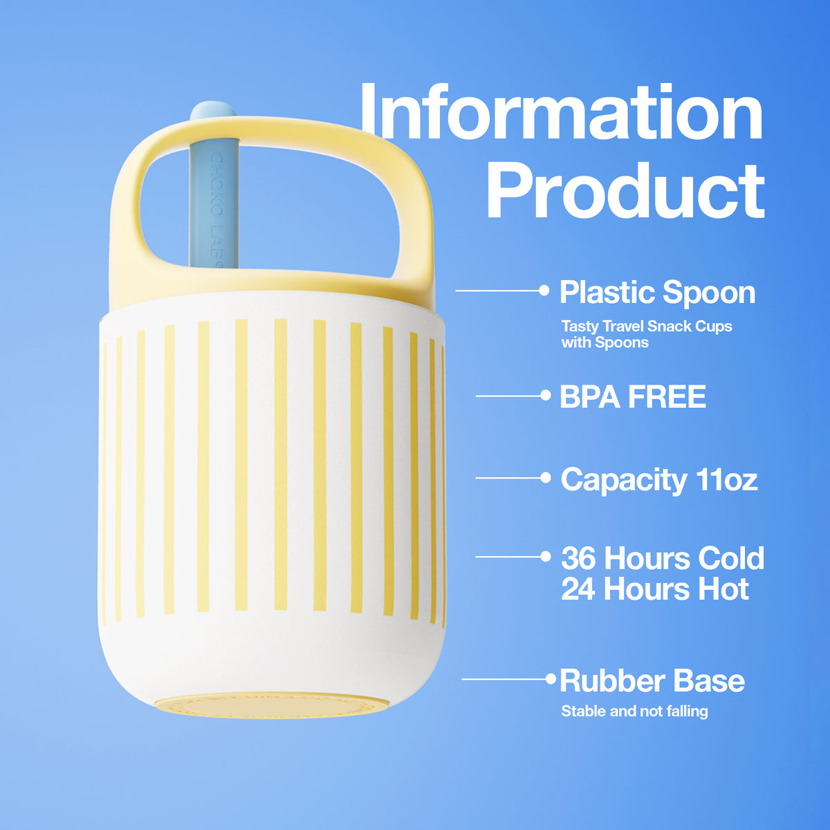 Chakolab Baobao Cup Sweet Corn insulated food jar in white and yellow, showing a compact, double-walled design for hot and cold storage.