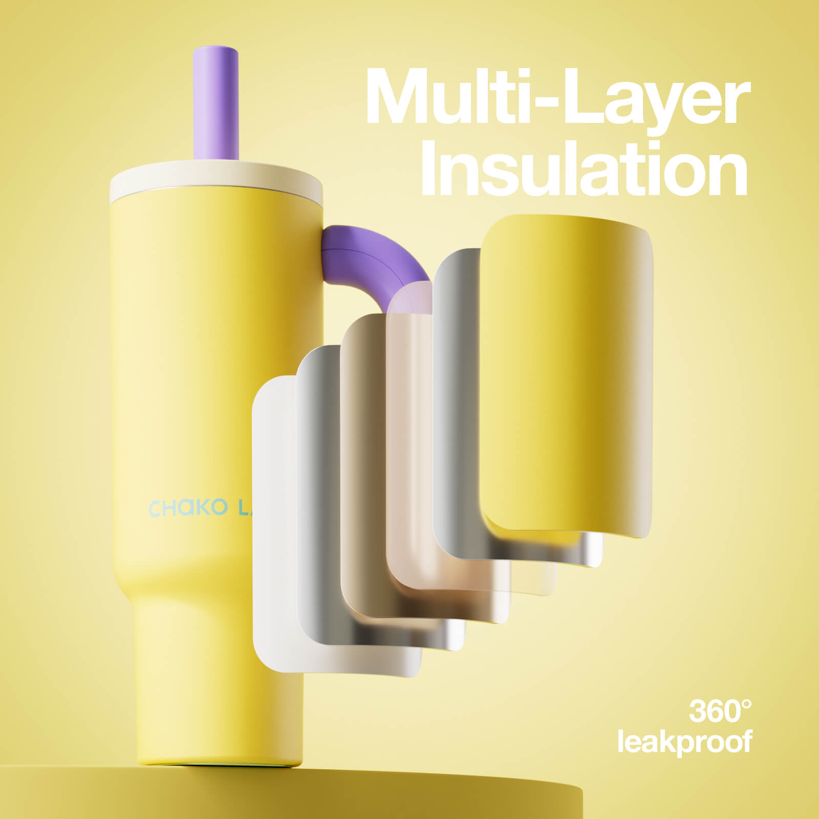 Chakolab Bawang Ceramic Liner Cup in Golden Breeze with multi-layer design, showcasing its stylish tumbler appearance.