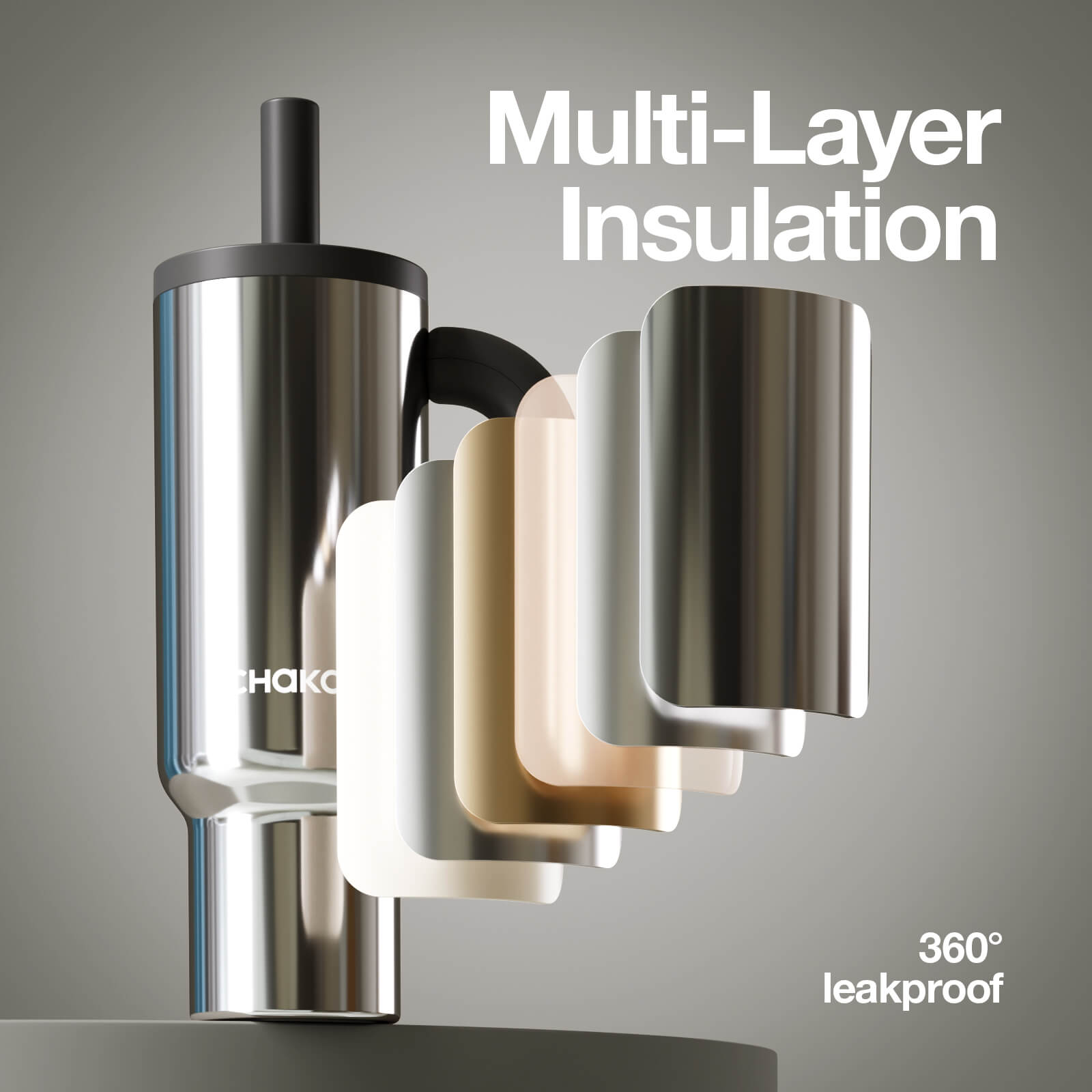 Silver Bawang Cup tumbler by chakolab with multi-layer design, showcasing a sleek, modern stainless steel finish.