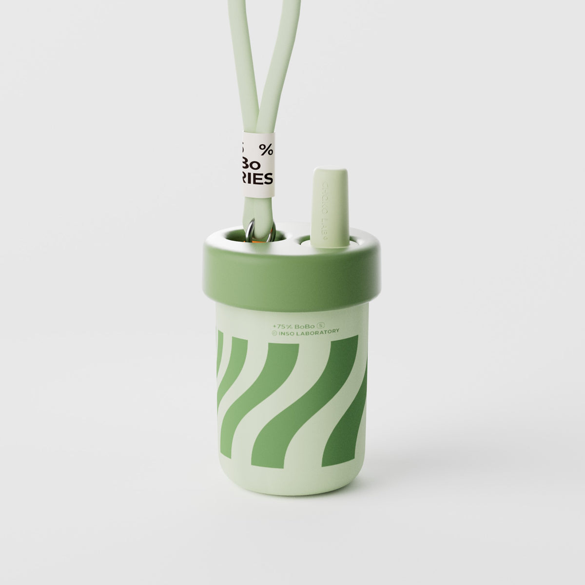 Chakolab BoBo ceramic insulated water cup in avocado green with a smooth, glossy finish and a secure lid for hot or cold drinks.