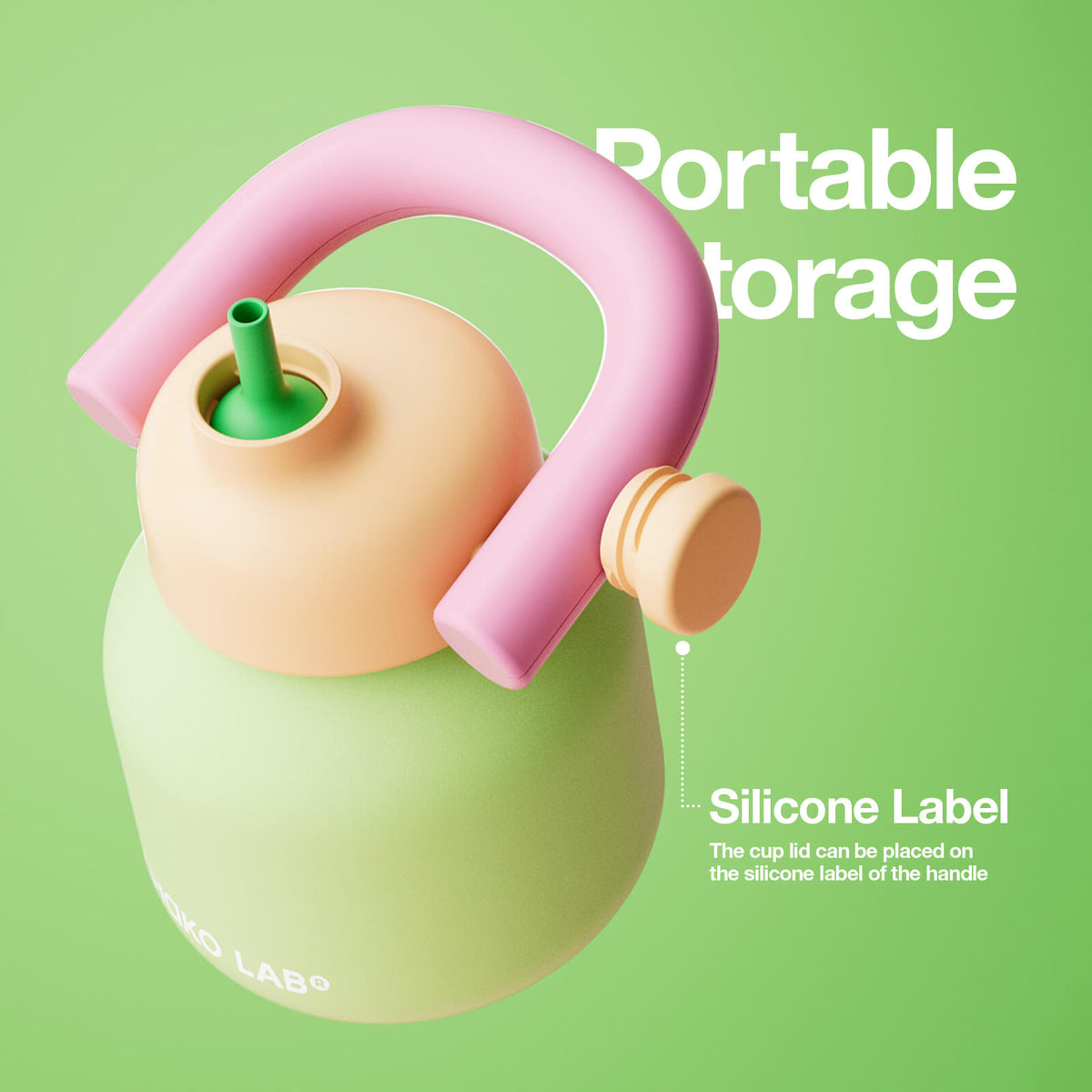 Green LinLin Kettle water bottle by Chakolab, portable and stylish with a sleek design for hydration on the go.