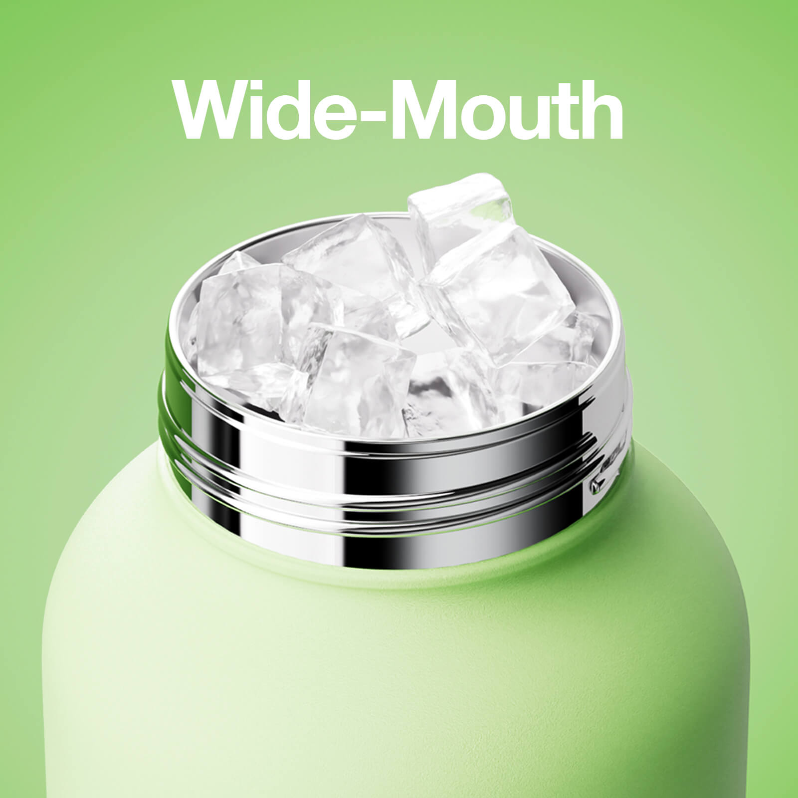 Green LinLin Kettle water bottle by Chakolab with a wide mouth, designed for easy filling and drinking.