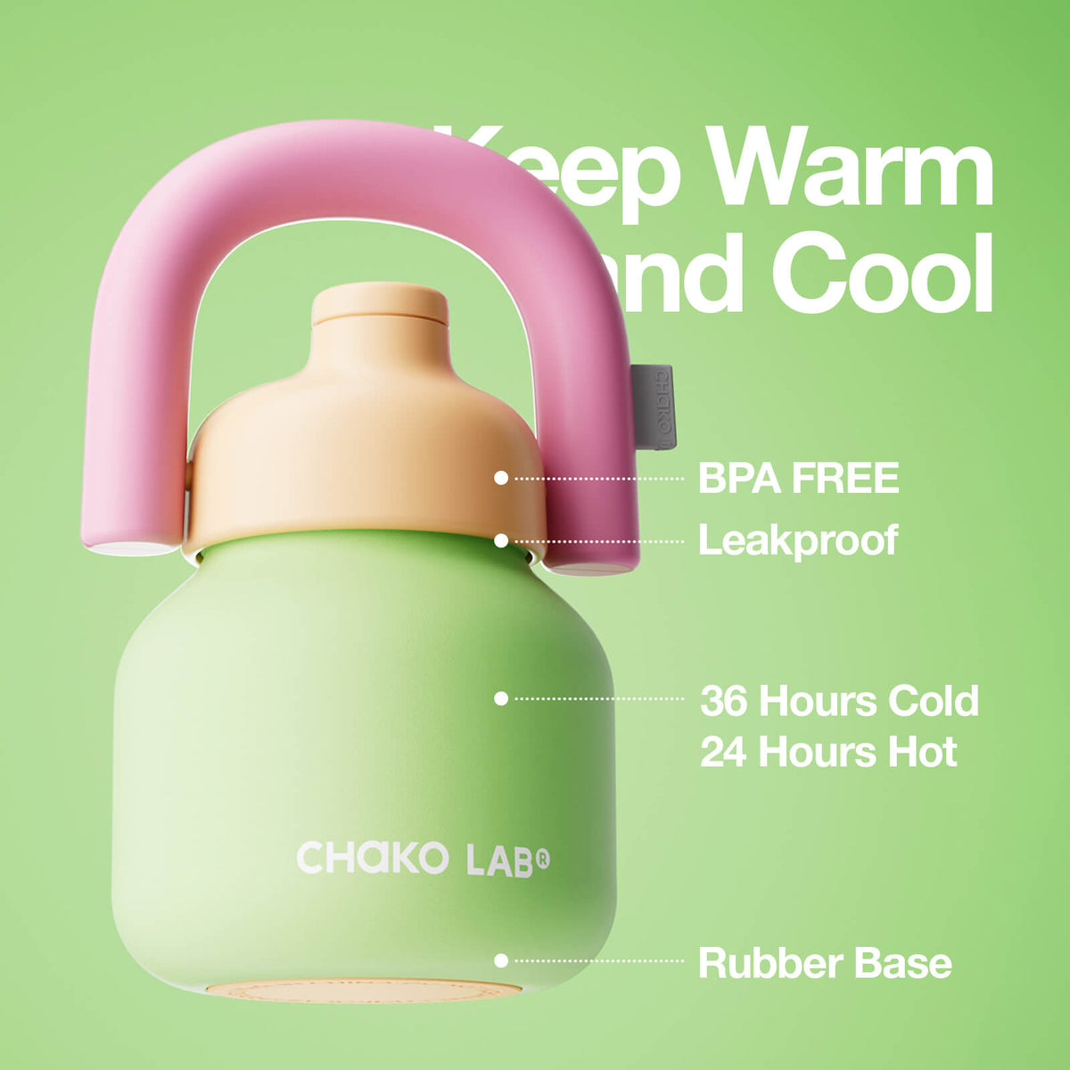 Green LinLin Kettle water bottle by Chakolab with a sleek, modern design, featuring a transparent body and green lid.
