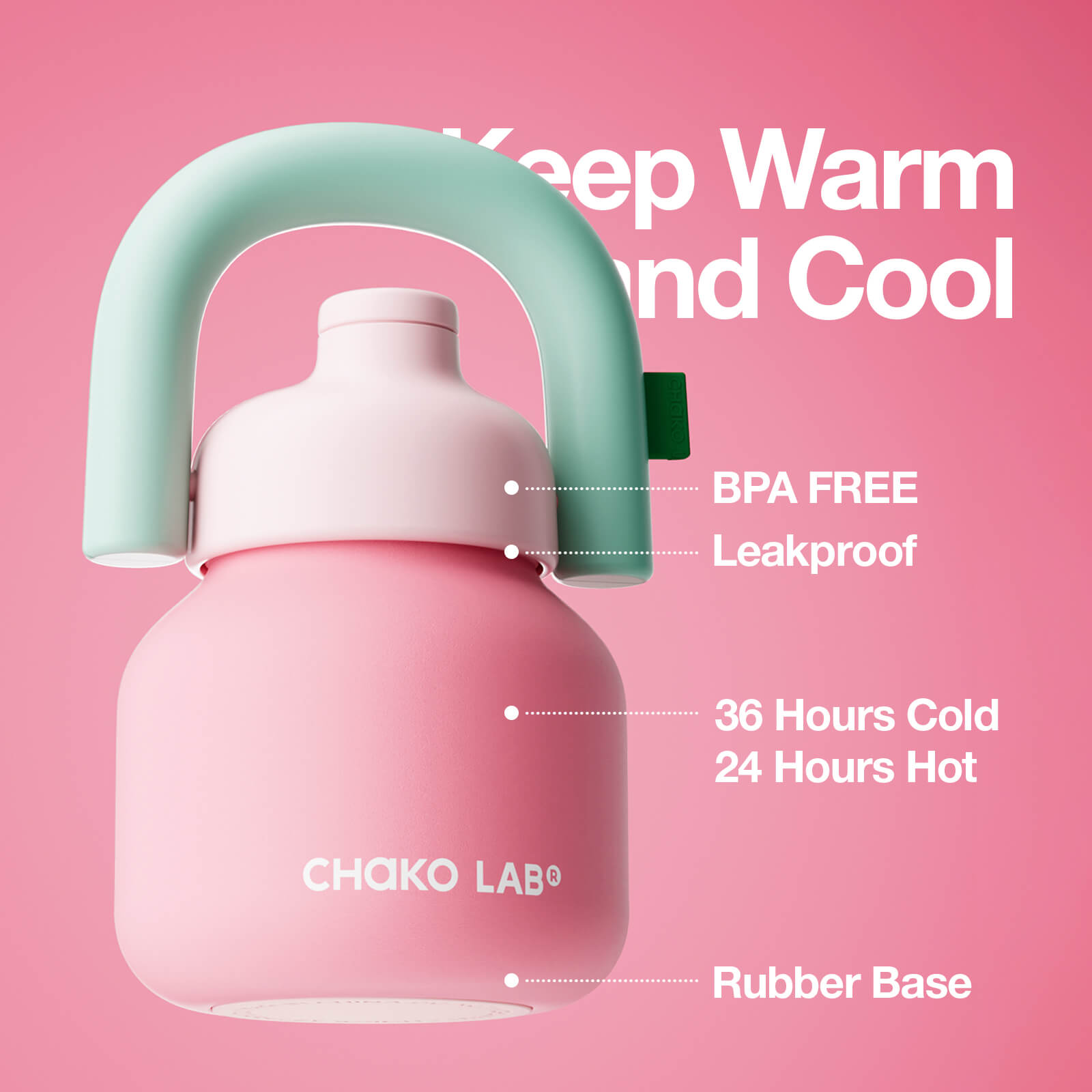 Chakolab LinLin Kettle Holiday Pink water bottle with a vibrant pink design, featuring a sleek shape and textured surface.