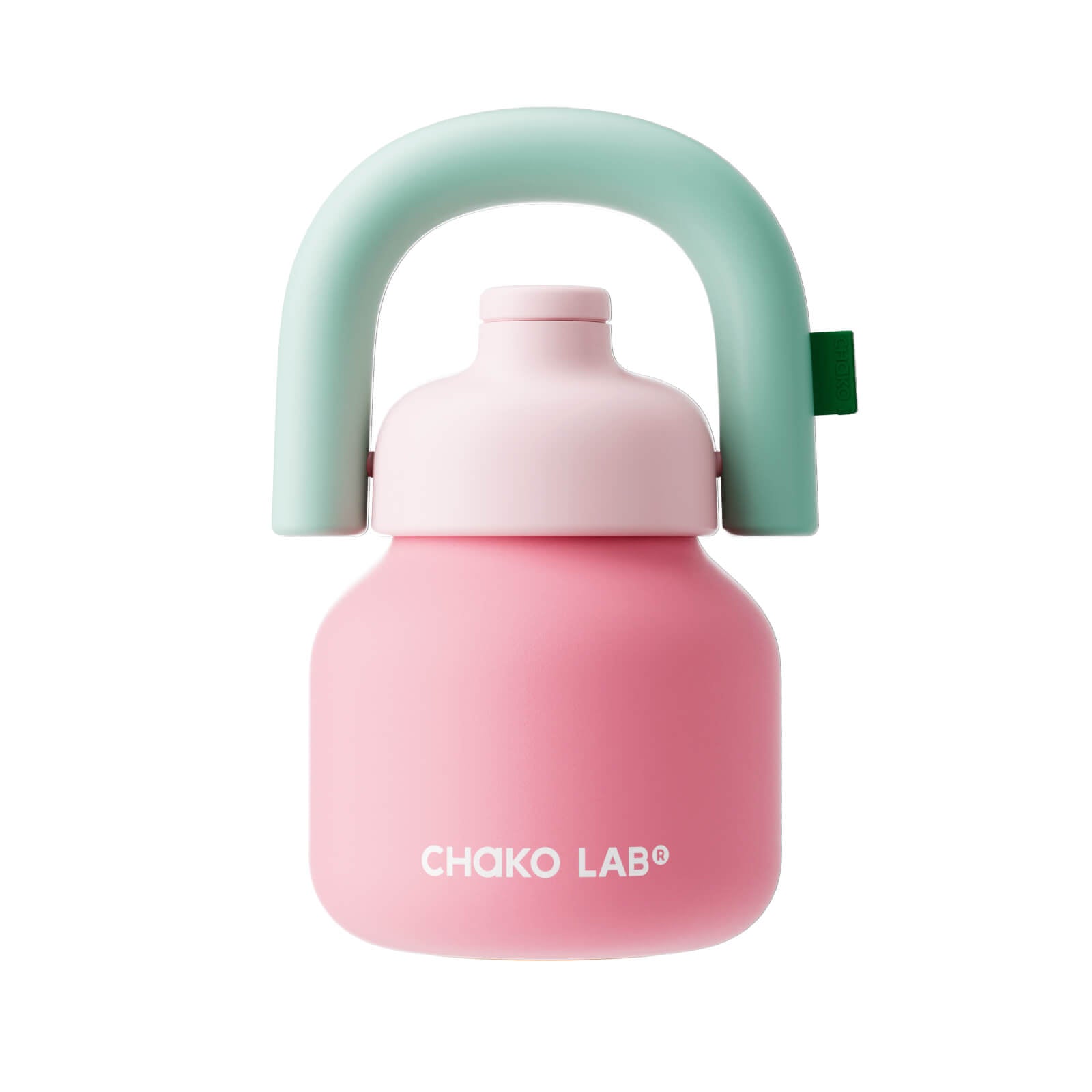 Pink LinLin Kettle water bottle by chakolab with a festive holiday design, featuring a sleek shape and colorful pattern.