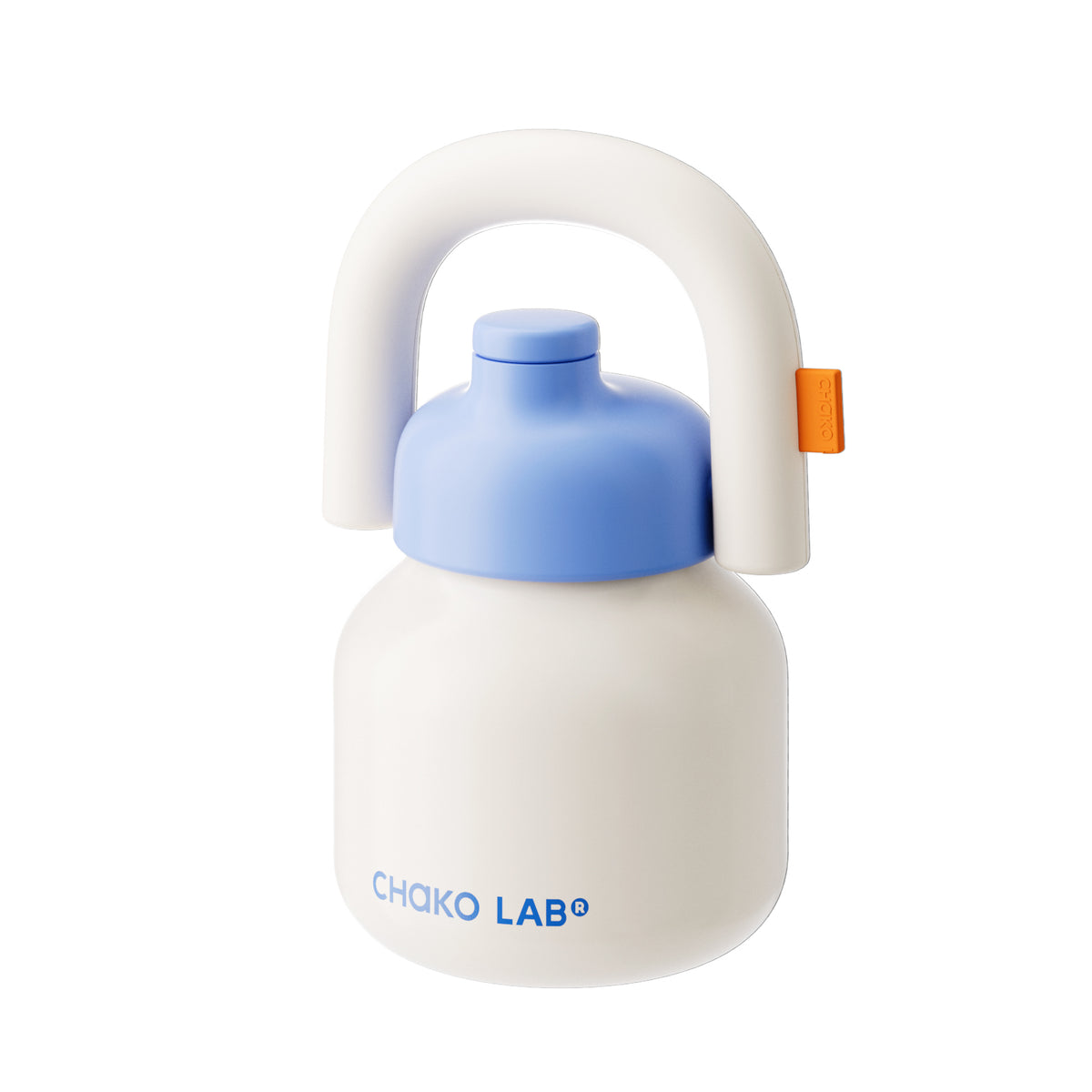 White and blue LinLin water bottle by Chakolab, featuring a sleek design and durable construction.