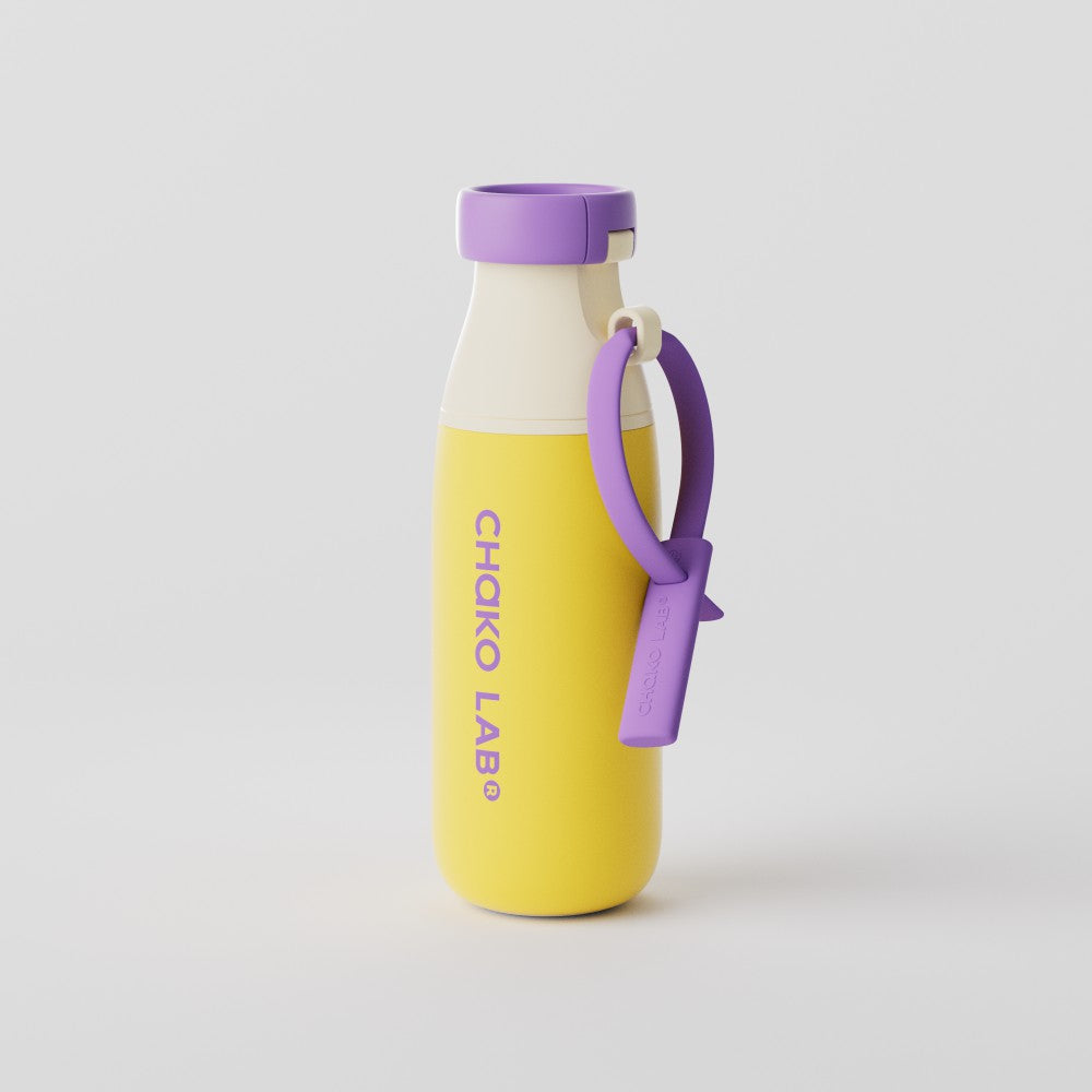 Chakolab Lilac Pineapple water bottle with a sleek design and pineapple-themed pattern, perfect for staying hydrated on the go.