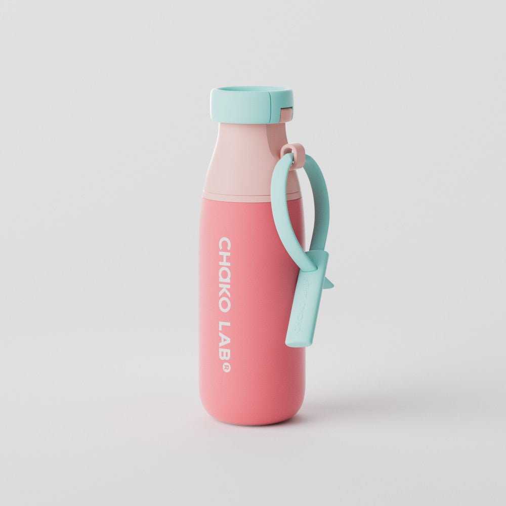 Chakolab milk bottle with peach glaze finish, reusable water bottle with stylish peach-colored design and sleek shape.